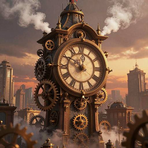 Steampunk Clock Tower with Numeric Digits