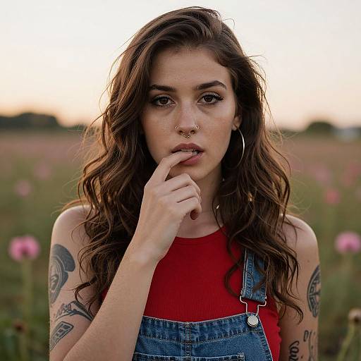 Serious Young Woman in Field