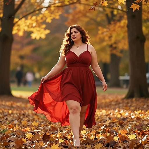 Mini Curvaceous Woman in Autumn Park