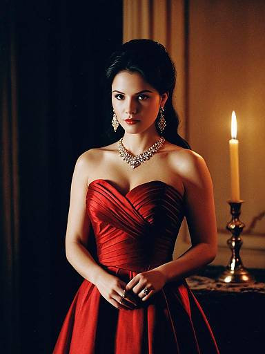 Elegant Ruby Red Evening Gown Portrait