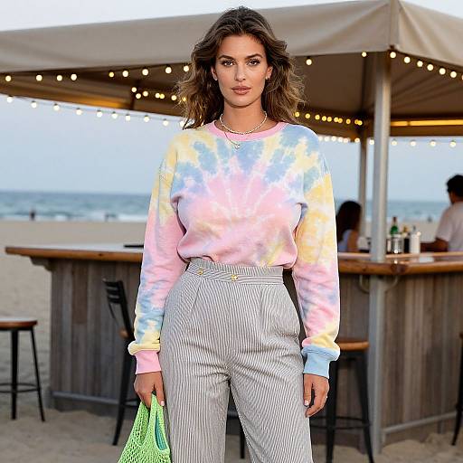 Stylish Woman at Beach Bar