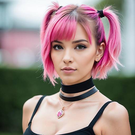 Pink-Haired Portrait With Black Choker