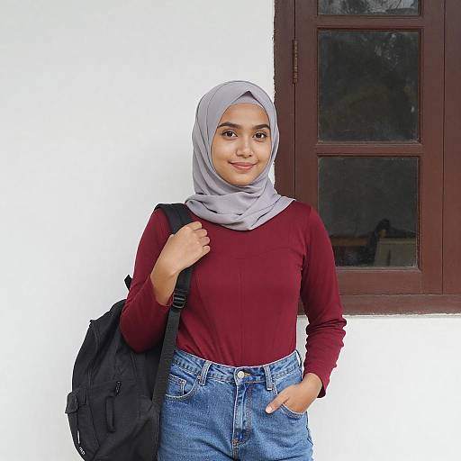 Young Woman in Hijab with Backpack