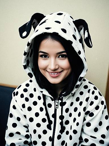 Young Woman in Dalmatian Costume Hoodie