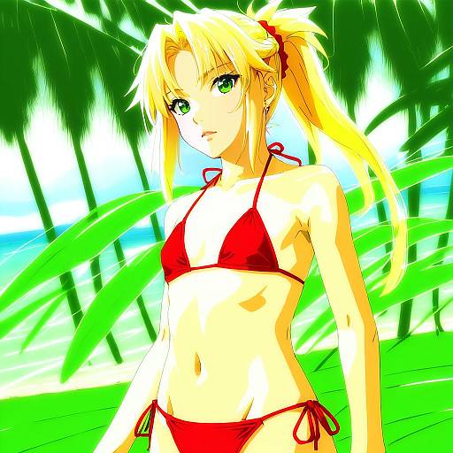 Illustration of Mordred (swimsuit rider) (fate), fate (series) in the style of Shiratsuki shiori