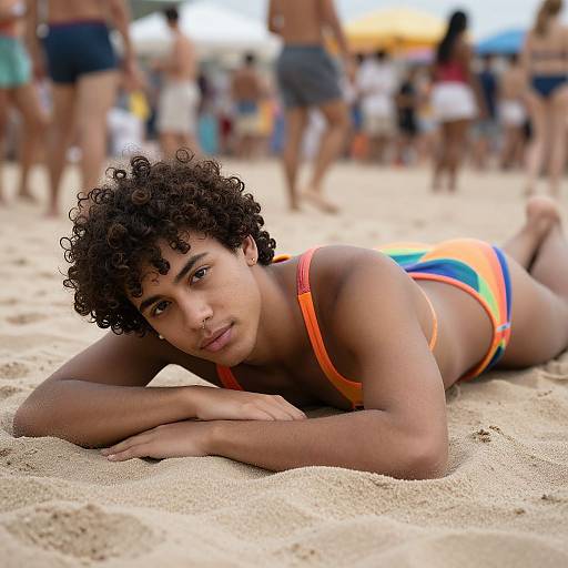 Curly-Haired Man at Beach Party
