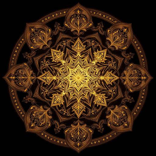 Intricate Golden Mandala on Black