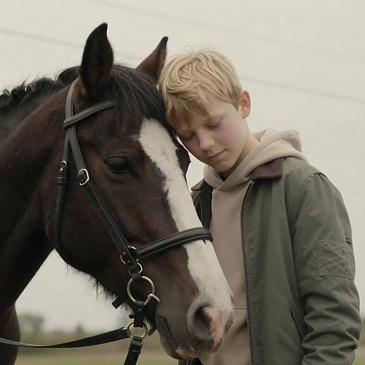 Boy and Horse in Sweet Embrace