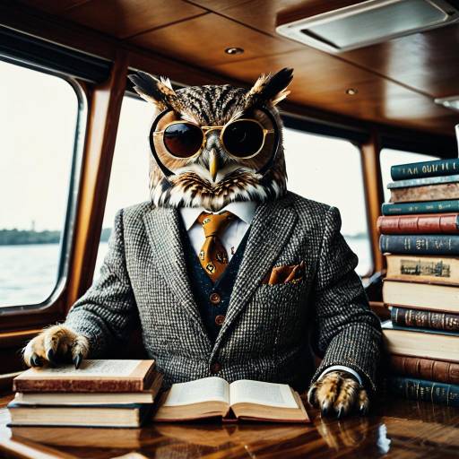 Owl in Tweed Blazer with Sunglasses on Boat
