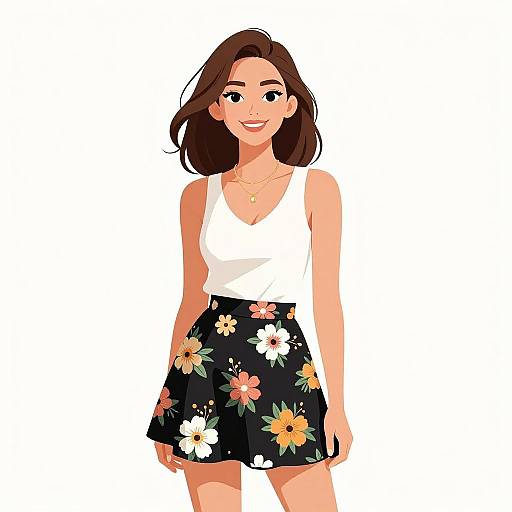 Smiling Woman in Casual Floral Skirt