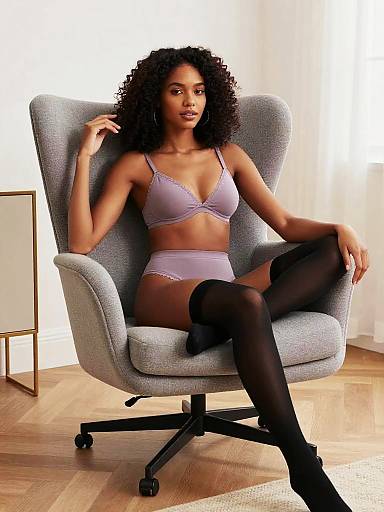 Lavender Lingerie Model in Modern Living Room
