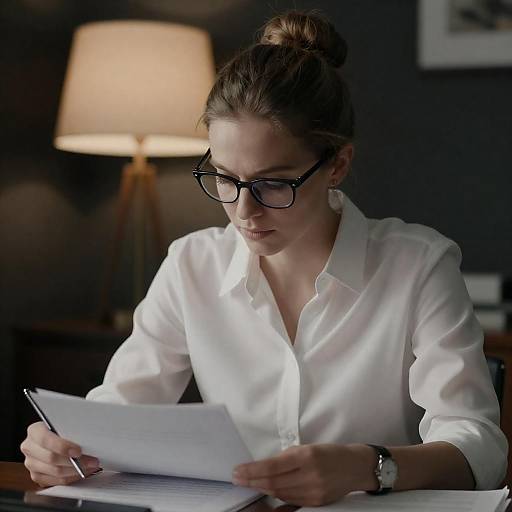 Focused Woman at Desk Photograph