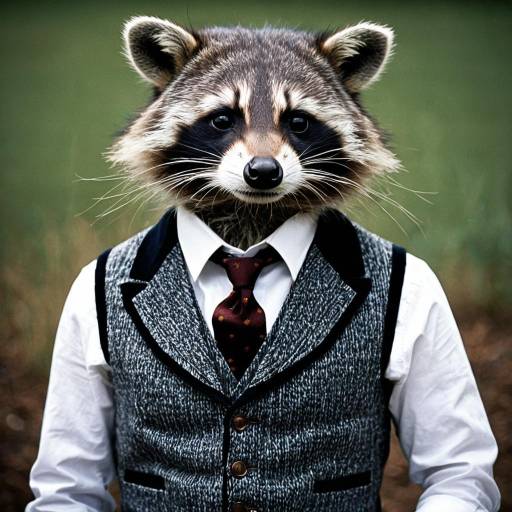 Dapper Anthropomorphic Raccoon in Waistcoat