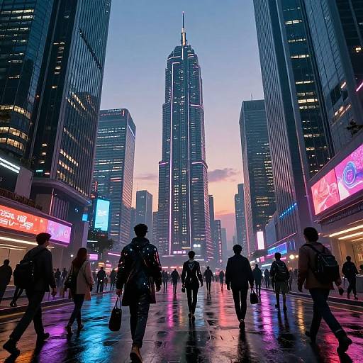 Futuristic Cyberpunk Cityscape at Dusk