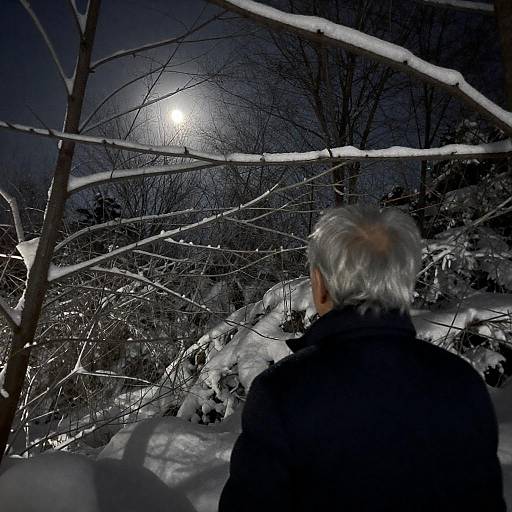 Elderly Figure in Winter Moonlight