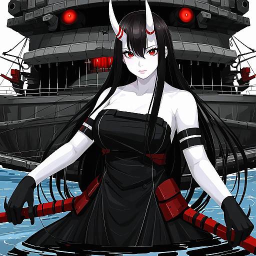 Illustration of Battleship water oni, kantai collection in the style of Demizu posuka