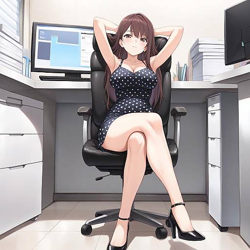 Elegant Girl in Polka Dot Dress