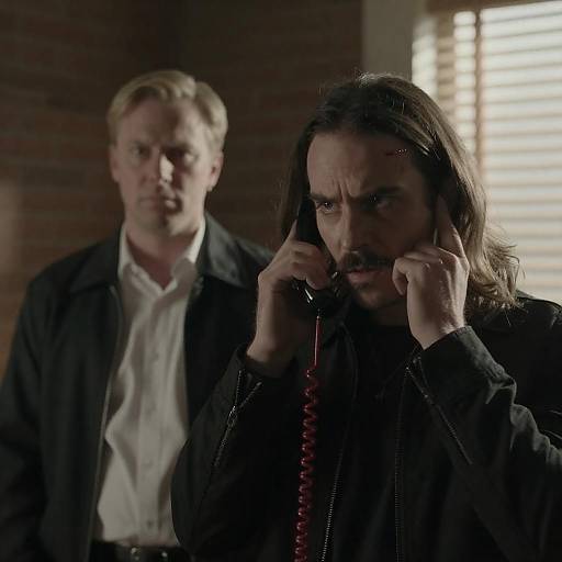 Dramatic Encounter in Dimly Lit Room