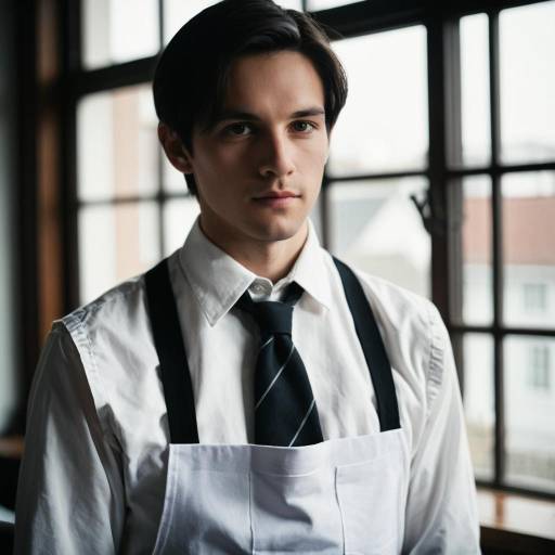 Young Male Waiter in White Apron