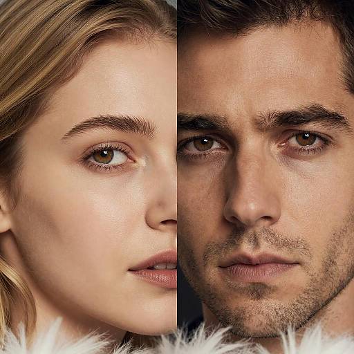 Split Portrait of Intense and Soft Faces