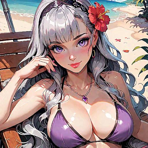 Sunlit Grey-Haired Hibiscus Beach Pinup