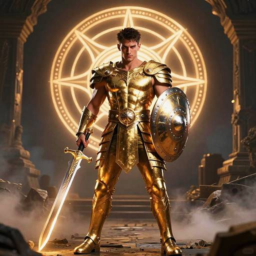 Heroic Warrior in Golden Armor