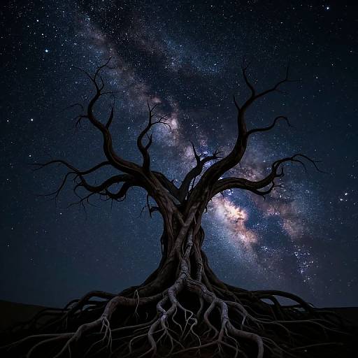 Celestial Roots Weaving Cosmic Tapestry