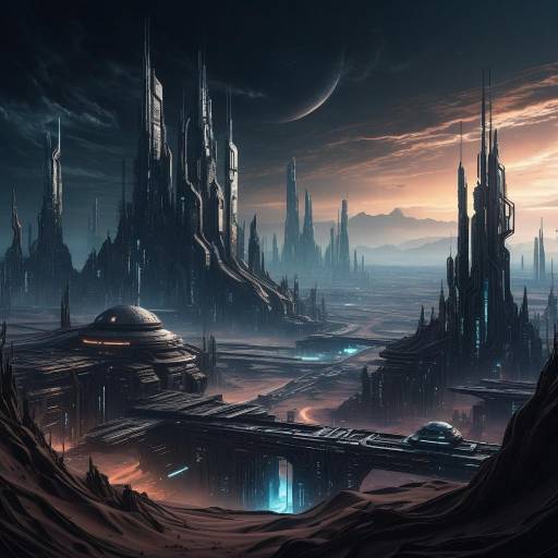 Futuristic Desert Cityscape in Cyberpunk Style