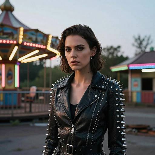 Neon Dusk: Woman in Spiked Jacket