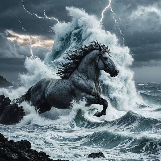 Mythical Poseidon Horse in Stormy Ocean