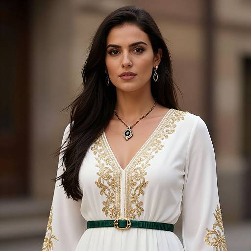 Elegant Woman in Embroidered Dress