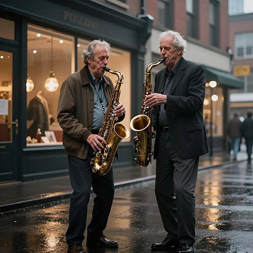 Elderly Jazz Musician in Rainy City