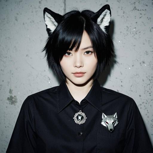 Stylish Black Shirt Cosplay with Wolf Brooch