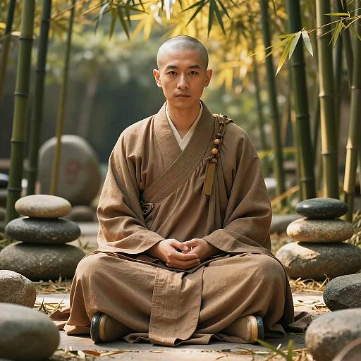Ancient Monk in Zen Garden Portrait