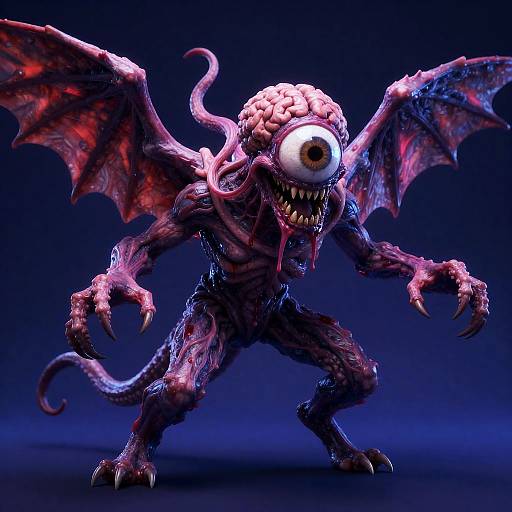 Grotesque Tentacled Winged Horror Lunging Forward