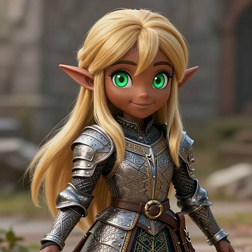 Dark-Skinned Elf in Ornate Medieval Armor