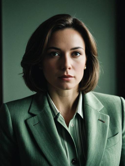Cinematic Portrait of Woman in Sage Suit