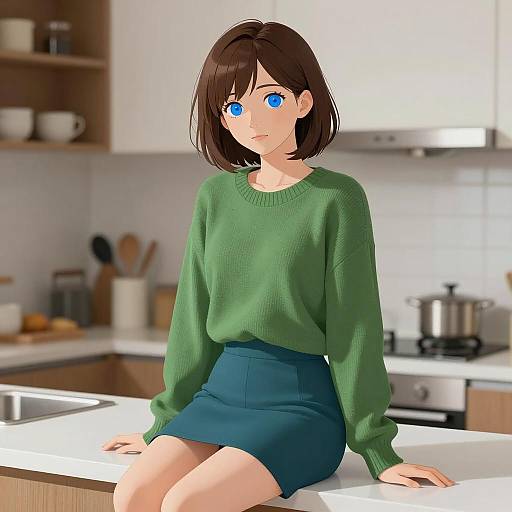 Cozy Kitchen Portrait of a Young Woman