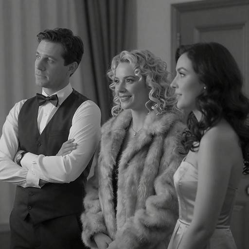 Black and White Portrait of Elegantly Dressed Trio