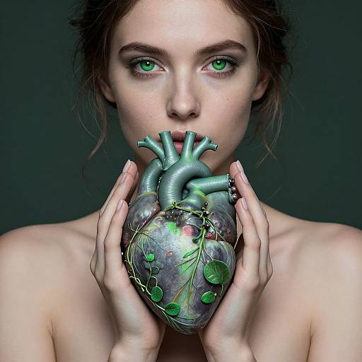 Woman Holding Heart with Green Vines
