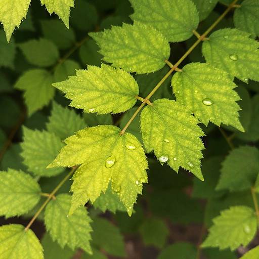 Dewy Green Leaves Close-Up