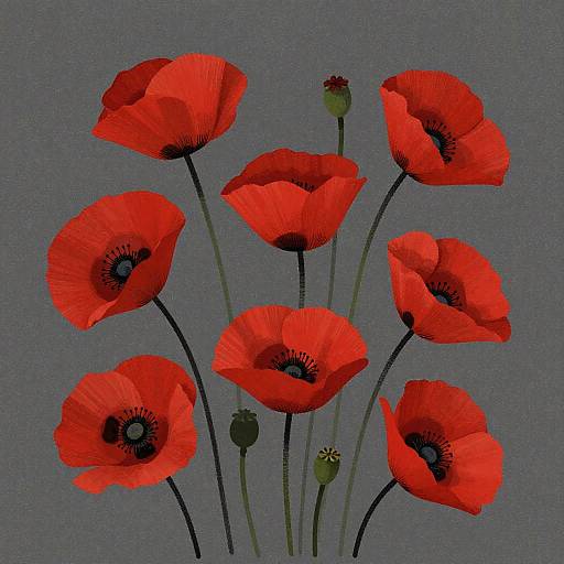 Digital Red Poppies on Gray Texture