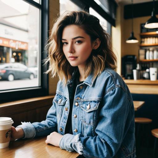 Teenage Girl with Medium Layers Hairstyle in Coffee Shop