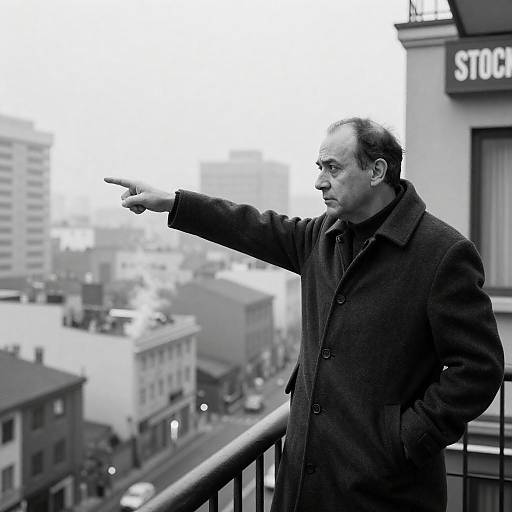 Urban Tension: Serious Man on Balcony