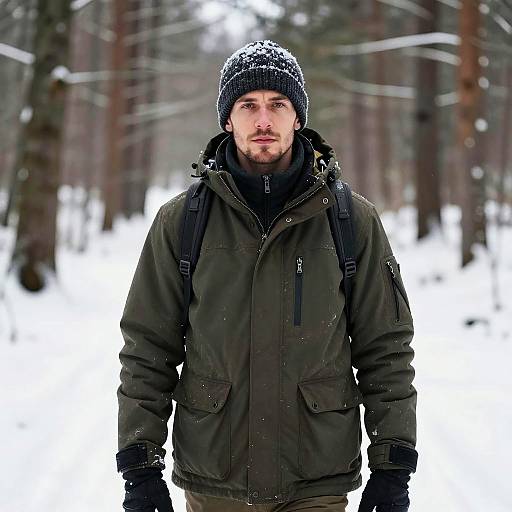 Rugged Winter Explorer in Snowy Forest