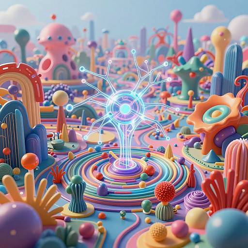 Futuristic Digital Landscape with Neural Networks