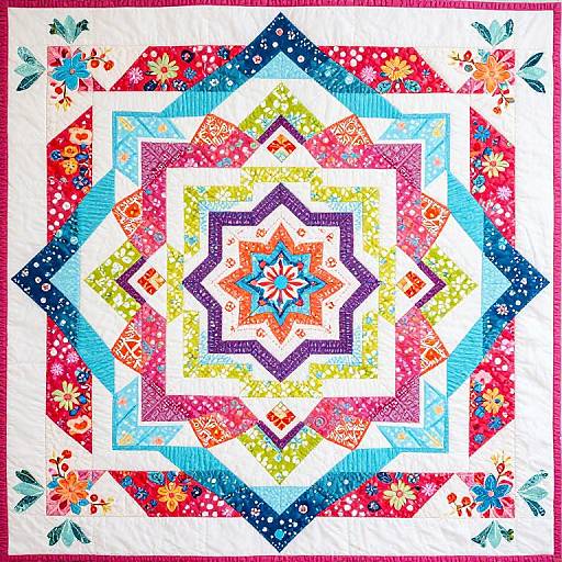 Vibrant Geometric Floral Quilt Design
