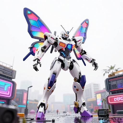 Neon Butterfly Mech in Cyberpunk Market