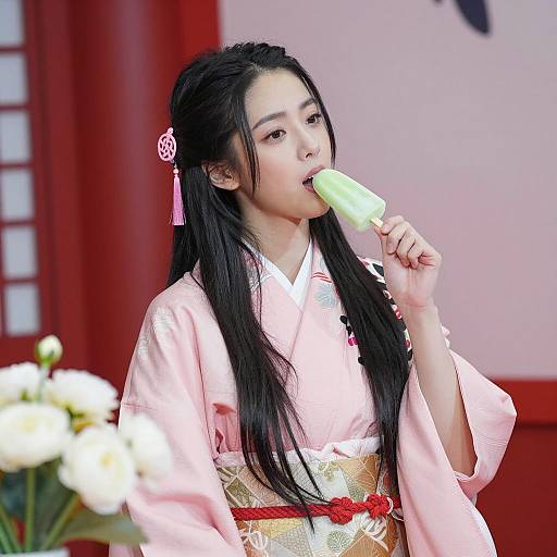 Asian Woman Enjoying a Popsicle