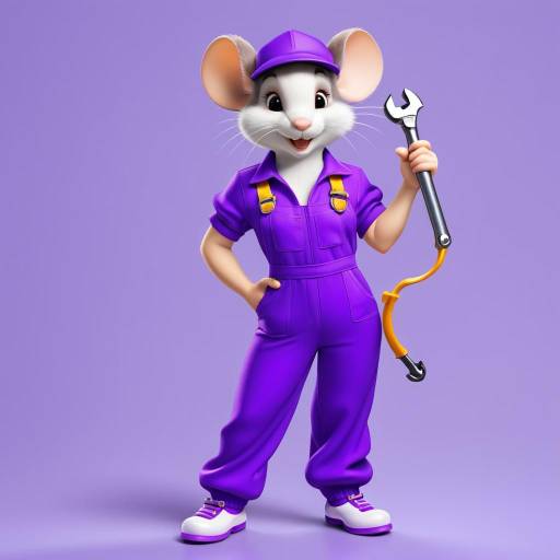 Adorable Mouse Mechanic in Purple Jumpsuit